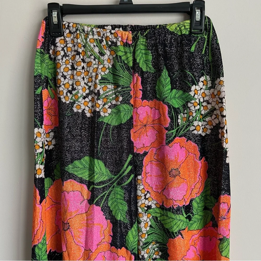 Vintage 70s Elaine Sklar Lingerie Co Metallic Floral Print 2 Piece Lounge Set M - Picture 6 of 11